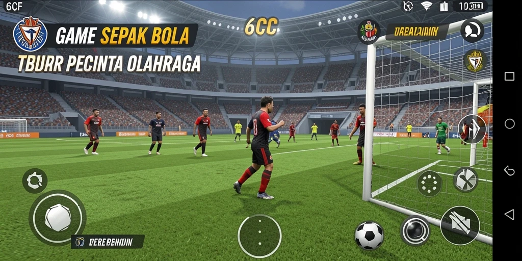 Gameplay seru dari 6CF dengan aksi sepak bola yang dinamis.
