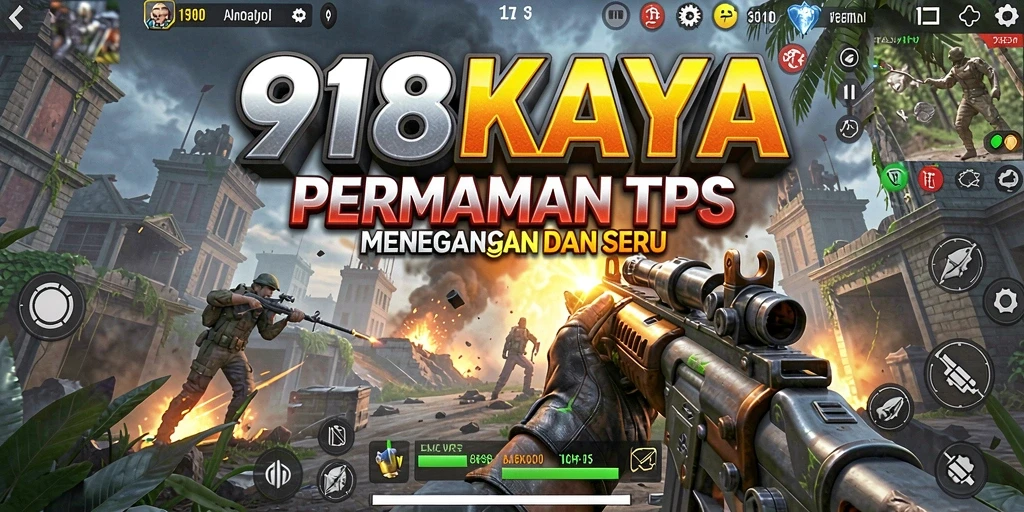Tangkapan layar utama 918KAYA menampilkan aksi tempur intens dalam TPS.