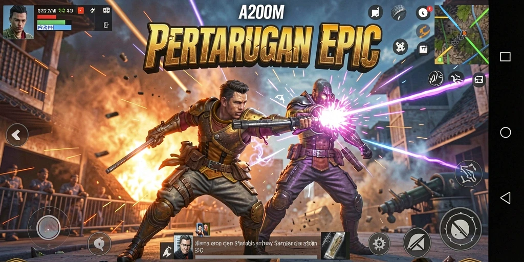 Screenshot A200M menampilkan aksi pertarungan yang mendebarkan dan grafis menawan.