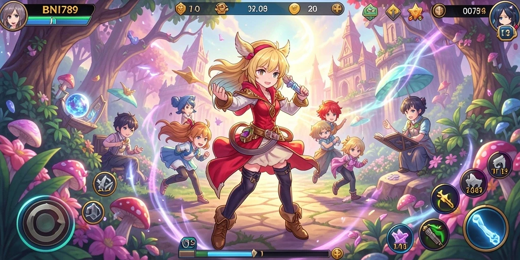 Tampilan gameplay BNI789 yang penuh warna dan karakter anime ikonik.