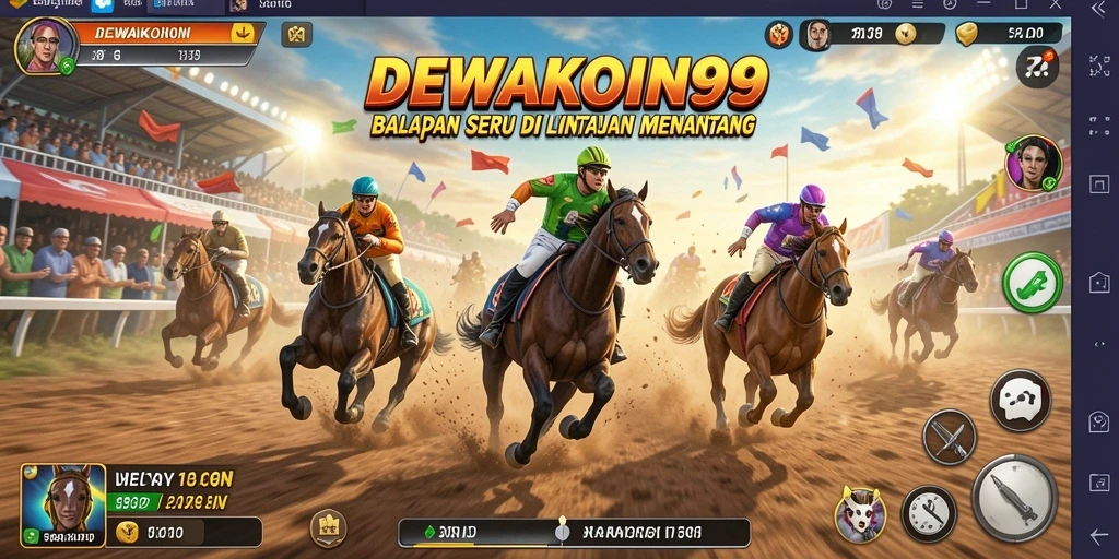 Screenshot gameplay DEWAKOIN99 yang menampilkan balapan mendebarkan di lintasan.