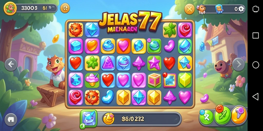 Tampilan gameplay menarik di JELAS777 dengan kombinasi permata.