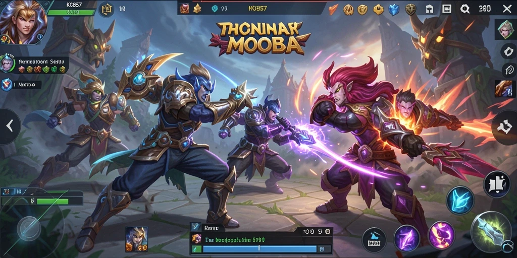 Screenshot menampilkan aksi seru pertarungan di dalam game MOBA KO857.