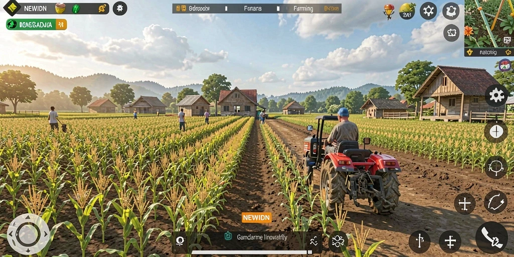 Screenshot menunjukkan petani yang sedang merawat tanaman di kebun