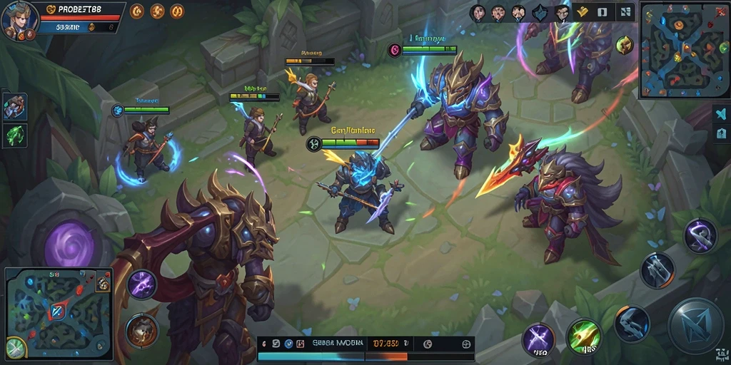 Screenshot gameplay PROBET88 yang menampilkan pertempuran seru di arena MOBA.