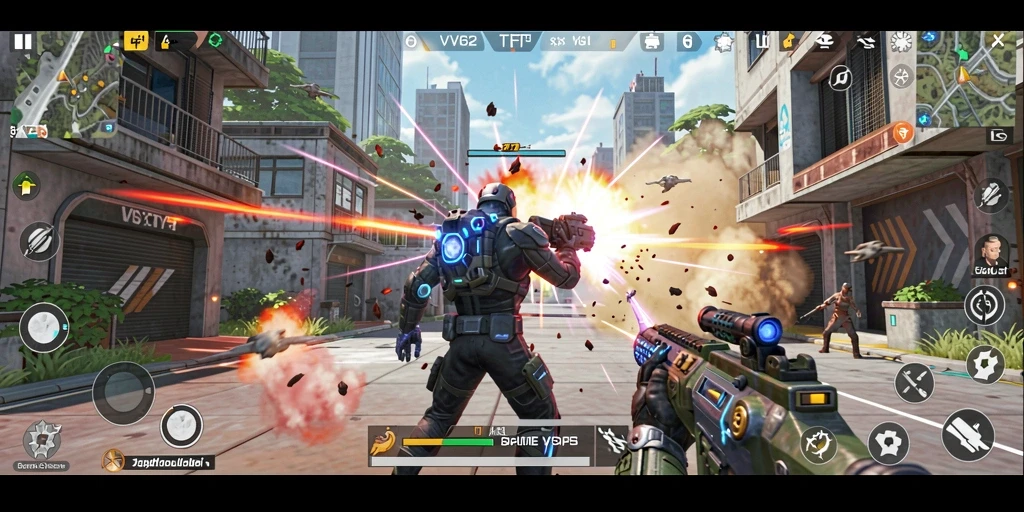 Tampilan gameplay seru dengan aksi tembak-menembak yang intens.